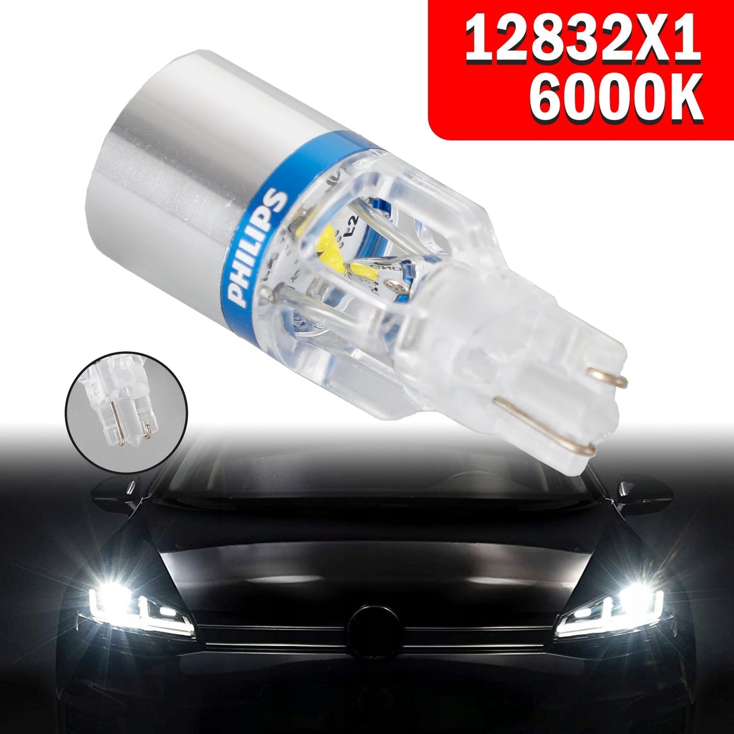 Pour Philips 12832X1 Car X-treme Ultinon LED T16 12V3W 200LM 6000K W2.1*9.5D