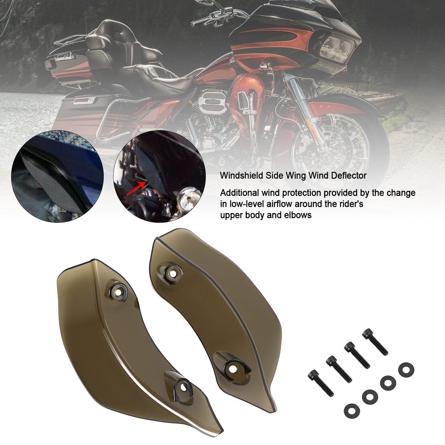 2015-2016 CVO Ultra FLTRUSE Harley Road Glide Smoke Fairing Windshield Side Wing Wind Deflector