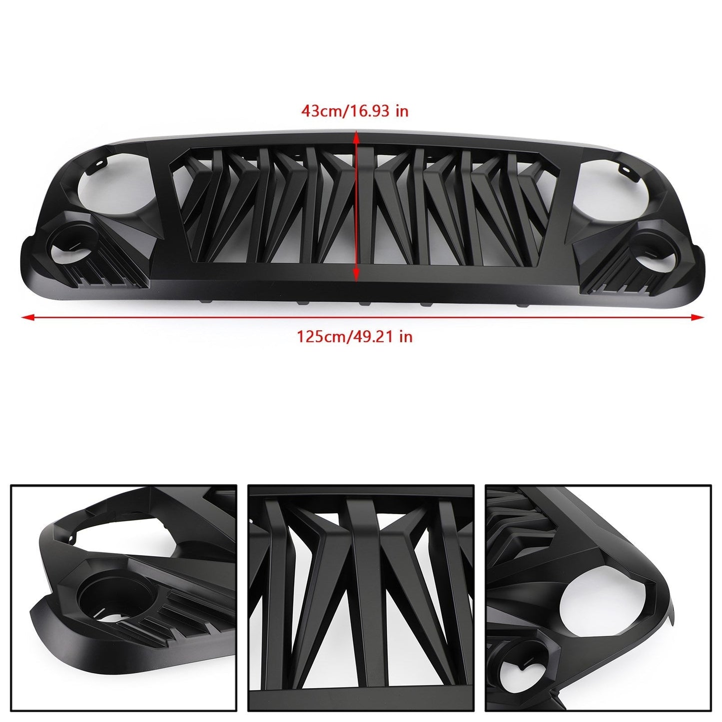 Jeep 2007-2018 Wrangler JK JKU Matte Black ABS Grill Replacement Front Shark Grille