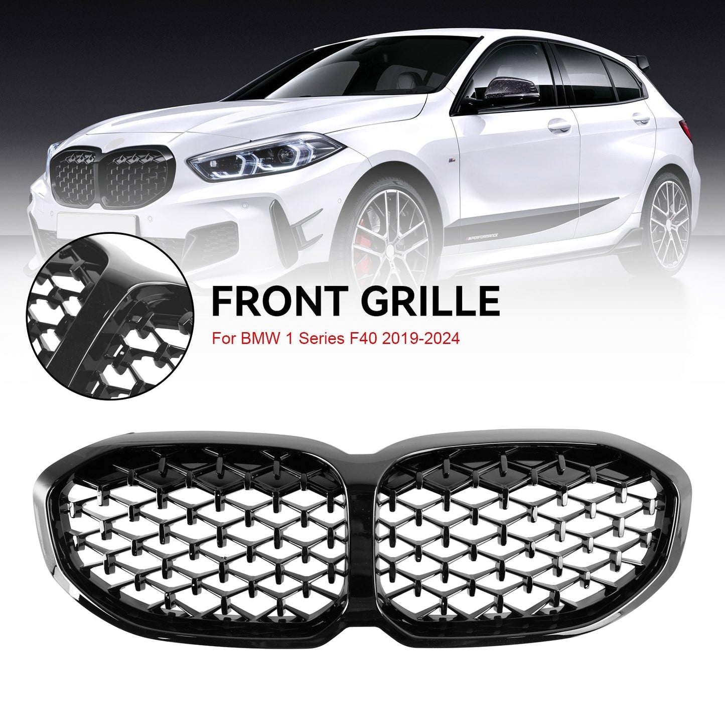 2019-2024 BMW 1 Series F40 118i 120i 116d 118d M135i Front Kidney Grill Diamond Gloss Black Grille