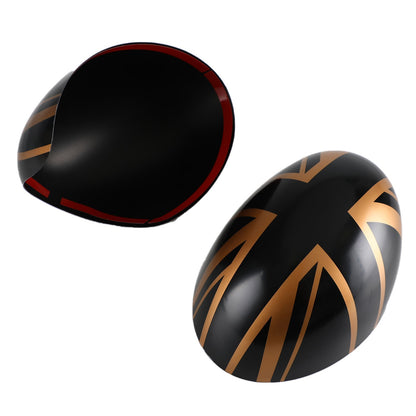 MINI Cooper R55 R56 R57 Black/Gold 2 x Union Jack UK Flag Mirror Covers