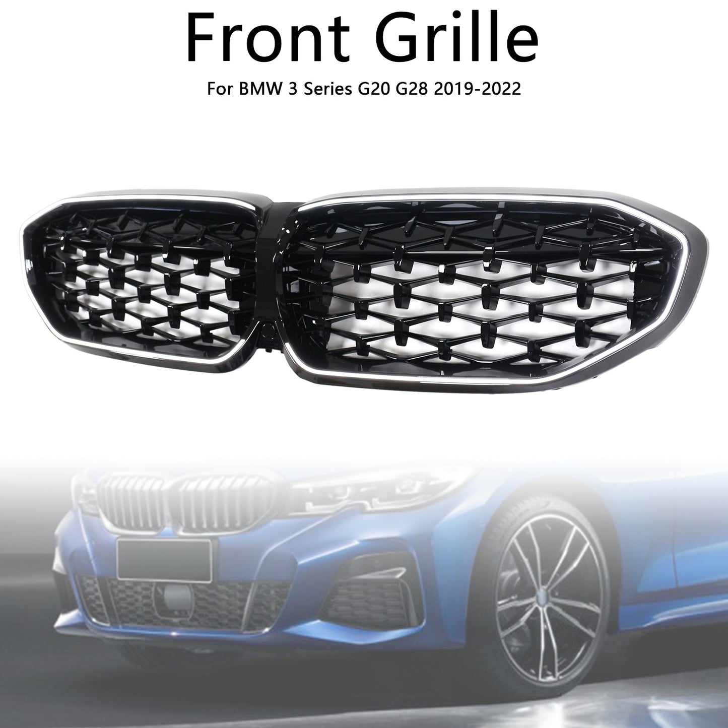 2019-2022 BMW 3 Series G20 Black Diamond Kidney Grille Grill 51138072085