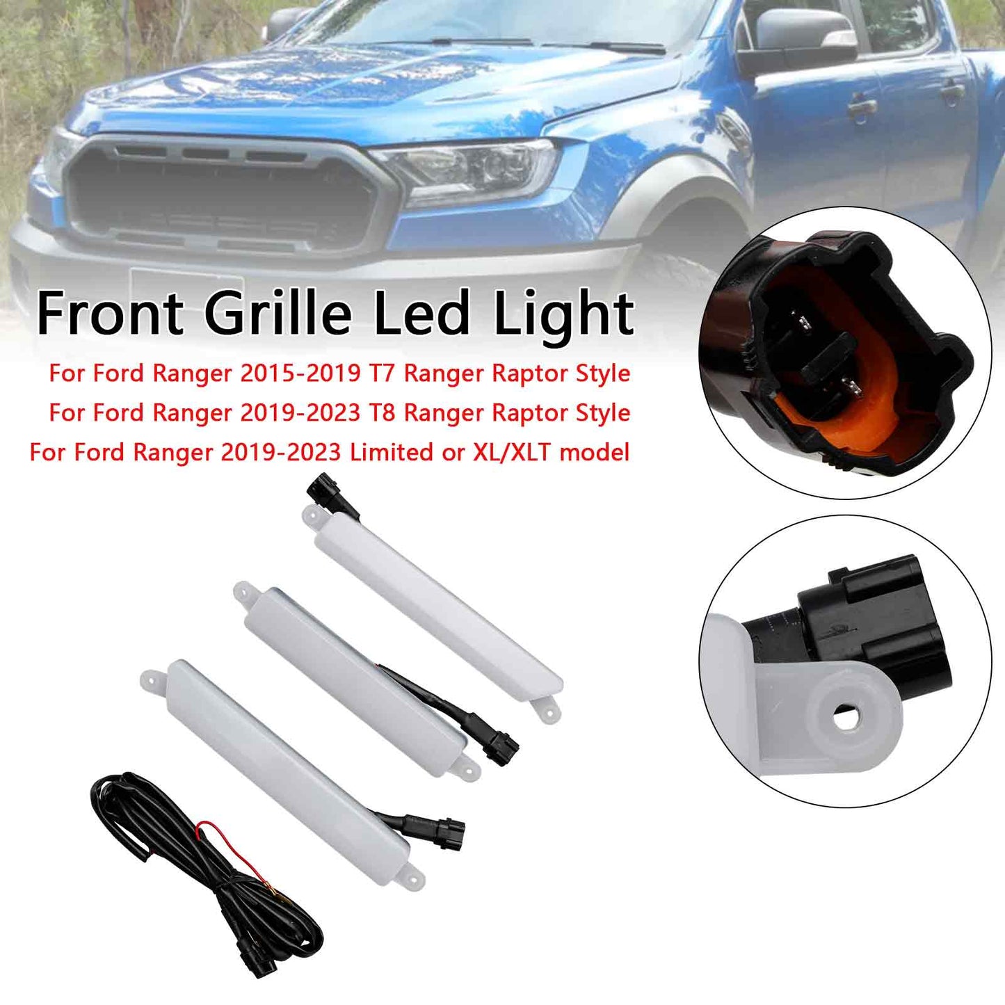2016-2023 Ford Ranger T6 / T7 Limited  / XL / XLT / Wildtrak Front Bumper Grille White LED Lights