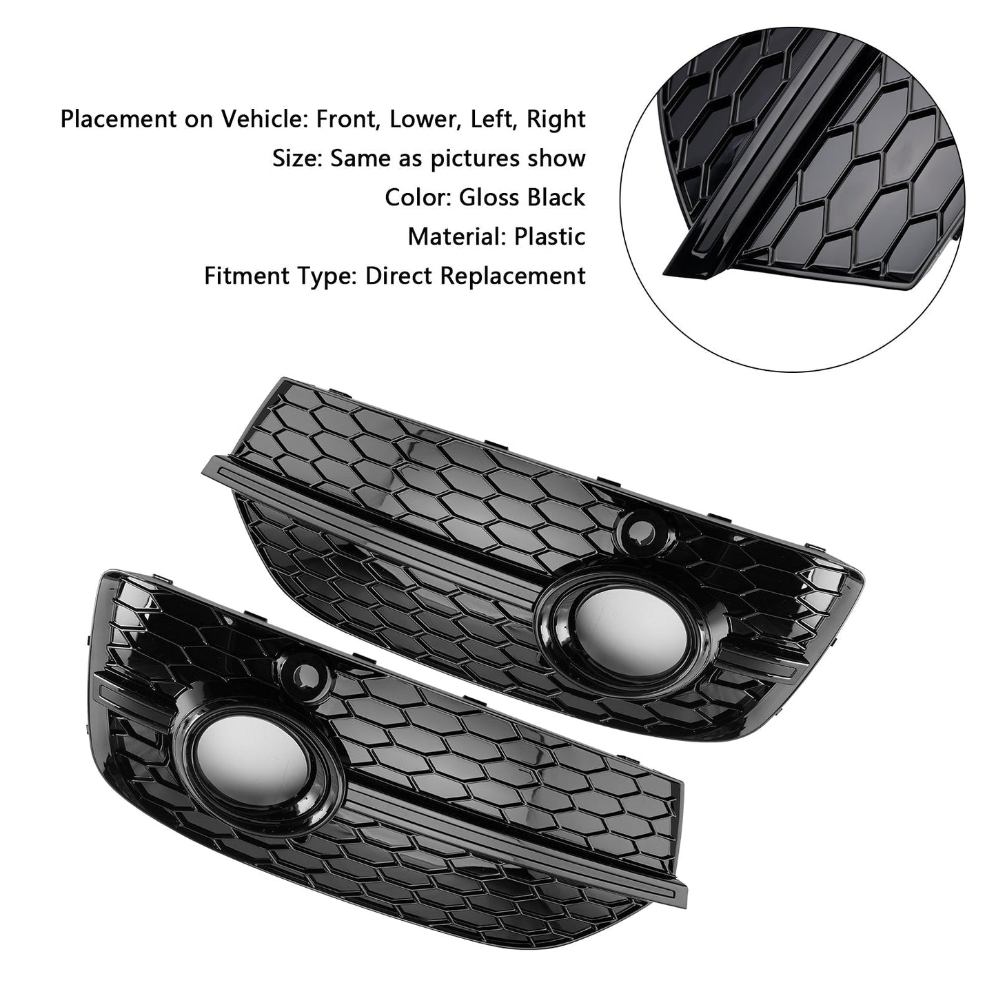 2013-2015 Audi Q3 RSQ3 Style Honeycomb Front Fog Light Covers Gloss Black