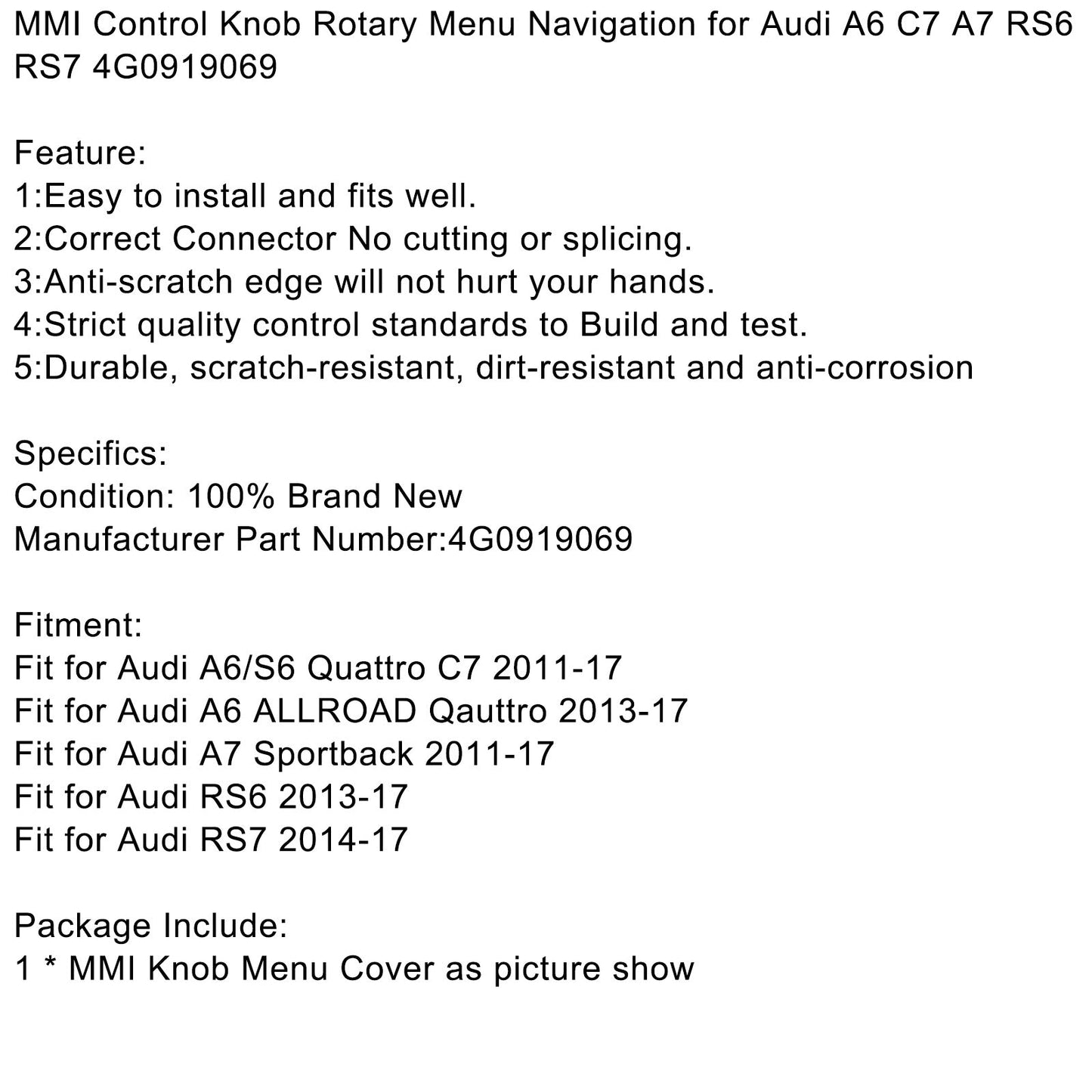 2013-17 Audi RS6 4G0919069 MMI Control Knob Rotary Menu Navigation