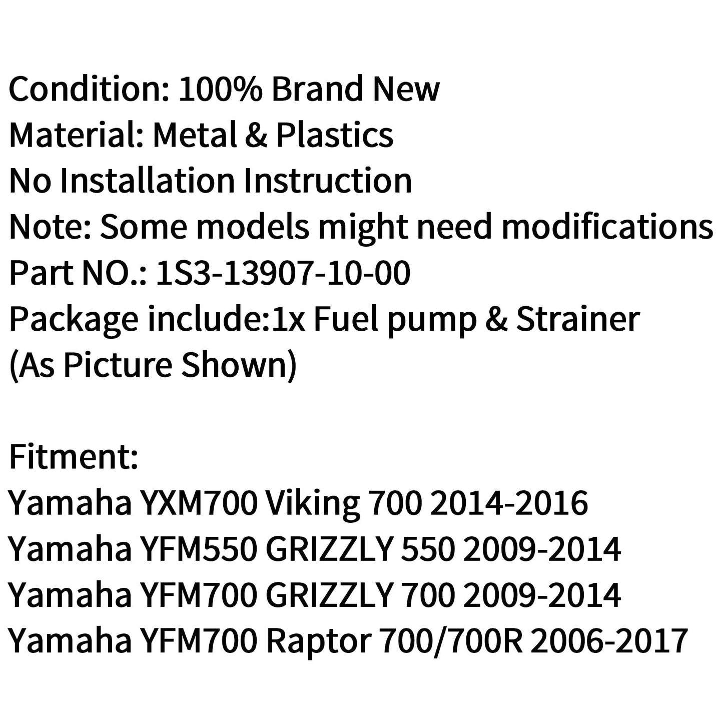 Pompe à essence et crépine pour Yamaha YFM700 Raptor 06-17 et YXM700 Viking 700 14-16
