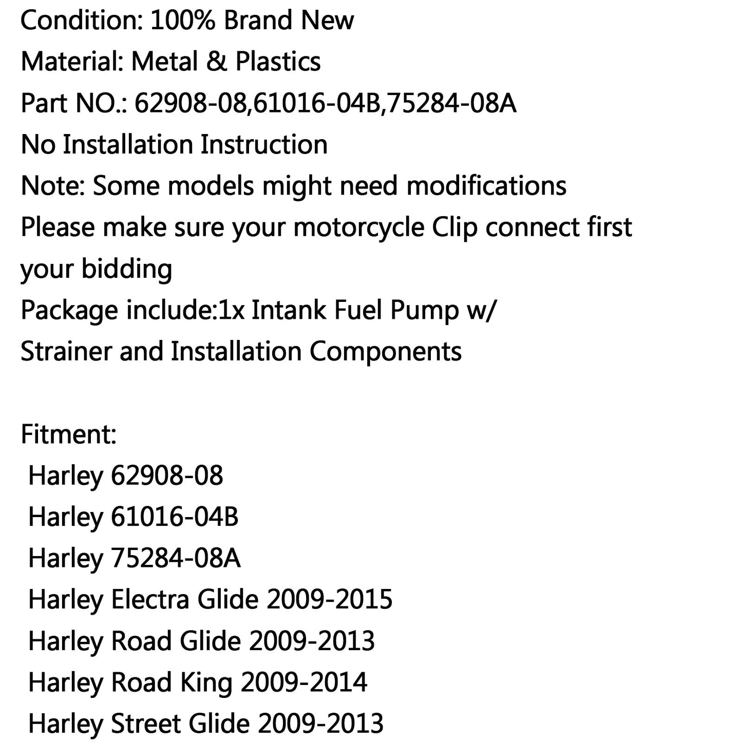 New Fuel Pump For Harley 62908-08 Road King Street Glide Softai Fatboy Dyna 2004 Assosary
