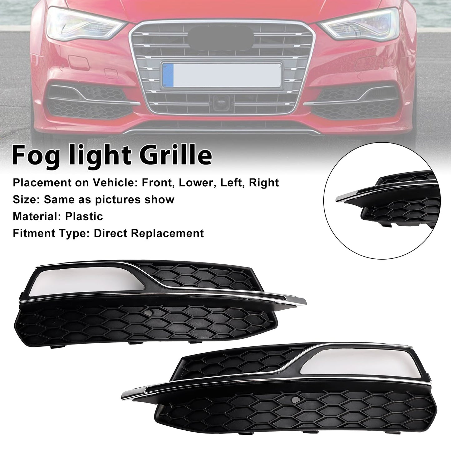 2013-2016 Front Lower Bumper Fog Light Cover Grille Fit AUDI A3 S-Line S3