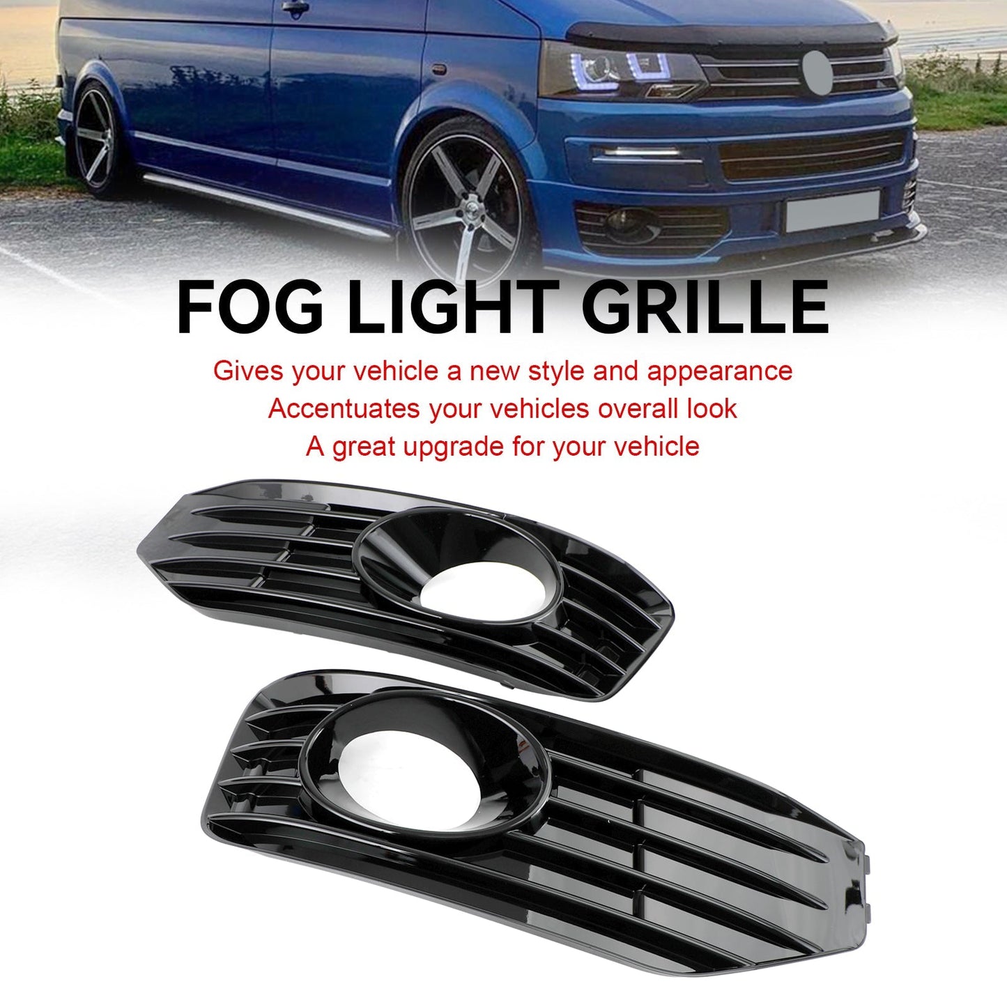 Volkswagen 2010-2015 Transporter Caravelle T5 T5.1 S-Line Fog Lamp Light Cover Insert S-line Grill Gloss Black