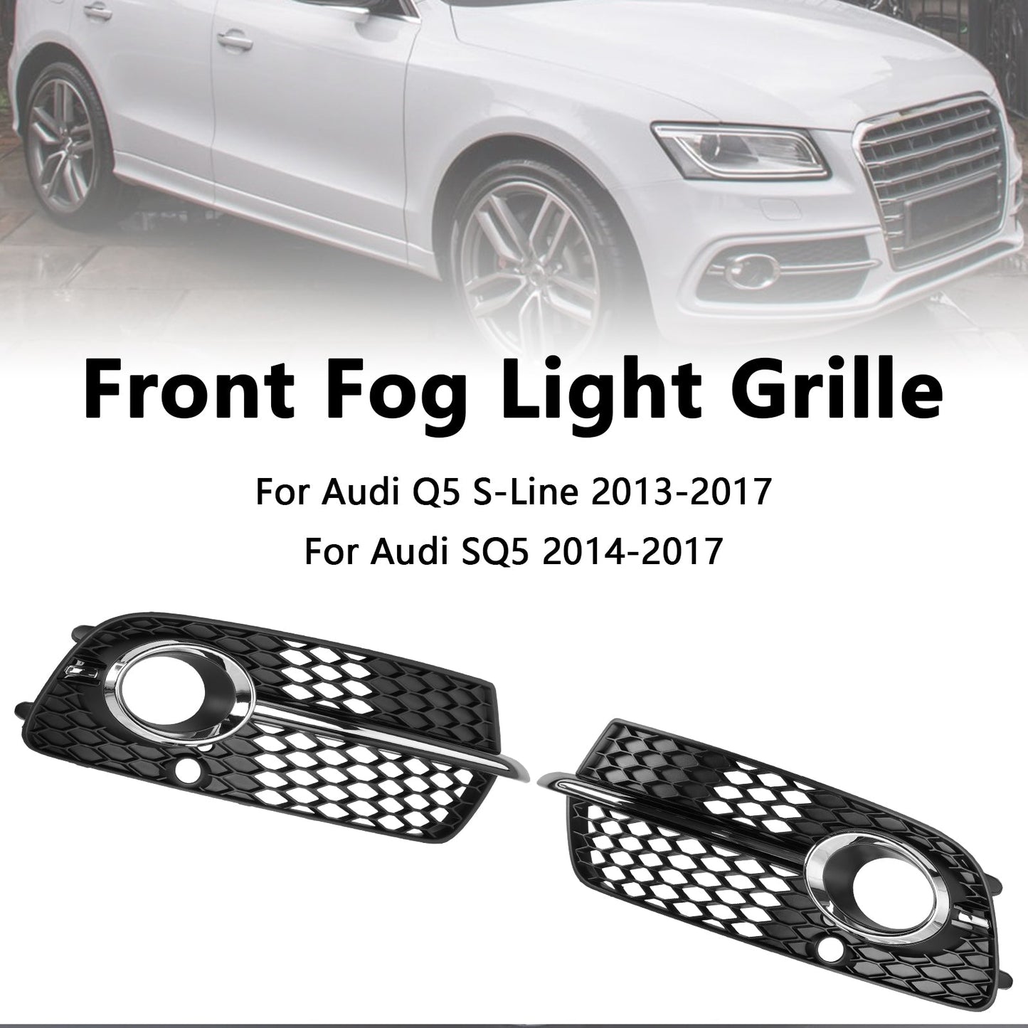 2014-2017 Audi Q5 S-Line SQ5 Front Bumper Fog Light Grill Black Chrome Grille