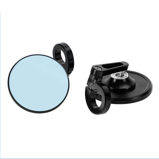 Universal 7/8"-1" Handlebar Pair Rear View Round BAR End Mirror Black Aluminum