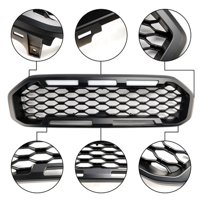 Ford Ranger 2019-2023 Front Bumper Grill Raptor / Honeycomb / Mesh Style Black Grille W/ 3 White LED Light