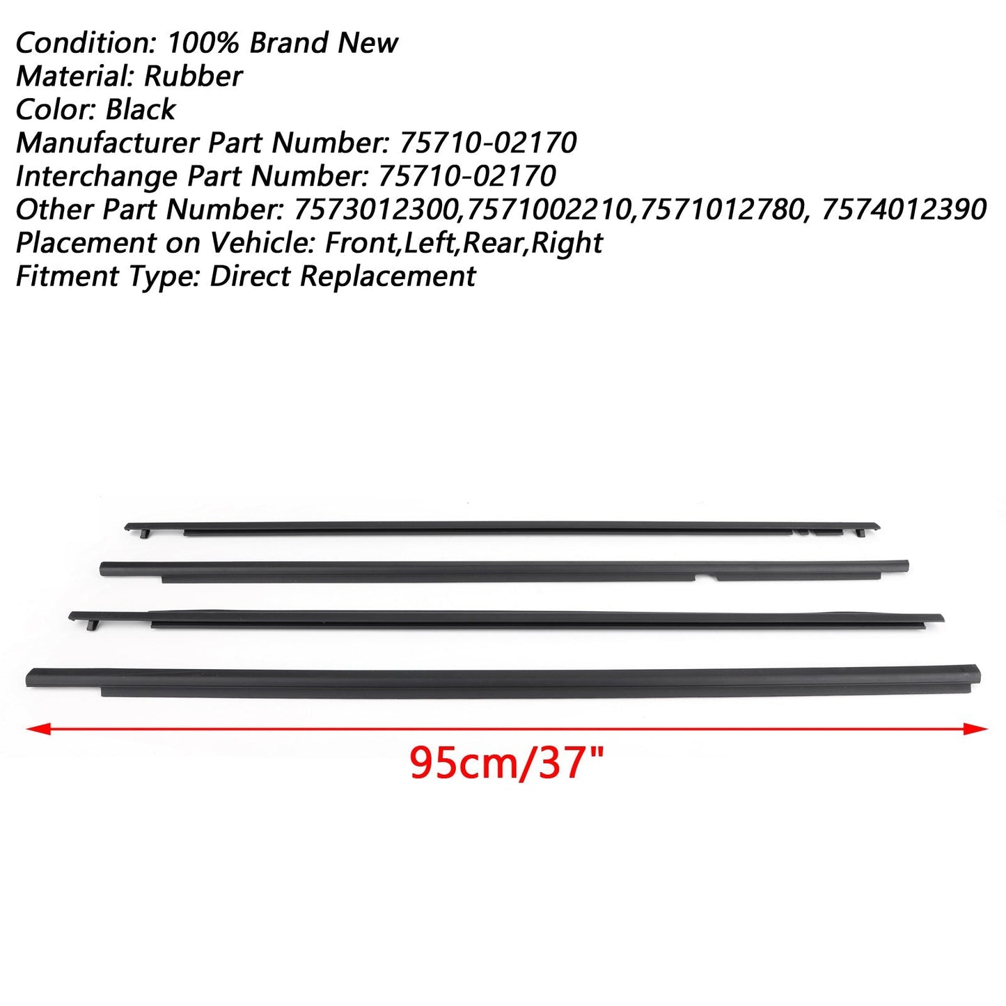 2009-2013 Toyota Corolla 7571002210 4 pièces joint de ceinture de porte garniture de moulure de fenêtre 75710-02170 7574012390