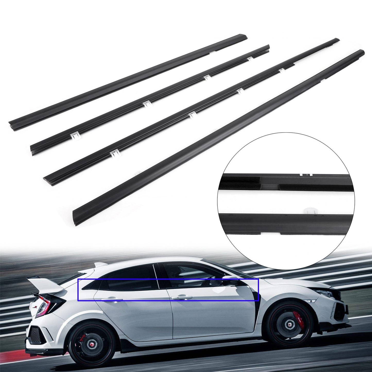 2012-2015 Honda Civic 4pcs Car Weatherstrip Window Moulding Trim Seal Belt 72910-TRO-A01