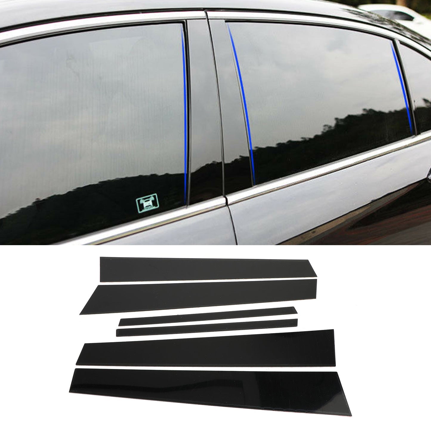 2008-2012 Honda Accord Black Pillar Posts 6pcs Cover Door Trim Window Decal