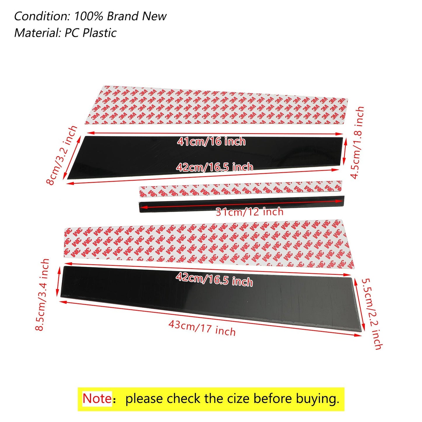 2008-2012 Honda Accord Black Pillar Posts 6pcs Cover Door Trim Window Decal