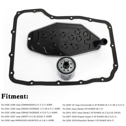 2007-2009 Chrysler Aspen 5 SP R/4WD V8 4.7L/5.7L Transmission Filter Kit 4WD With Pan Gasket 5013470AD 4799662 5179267AC Generic