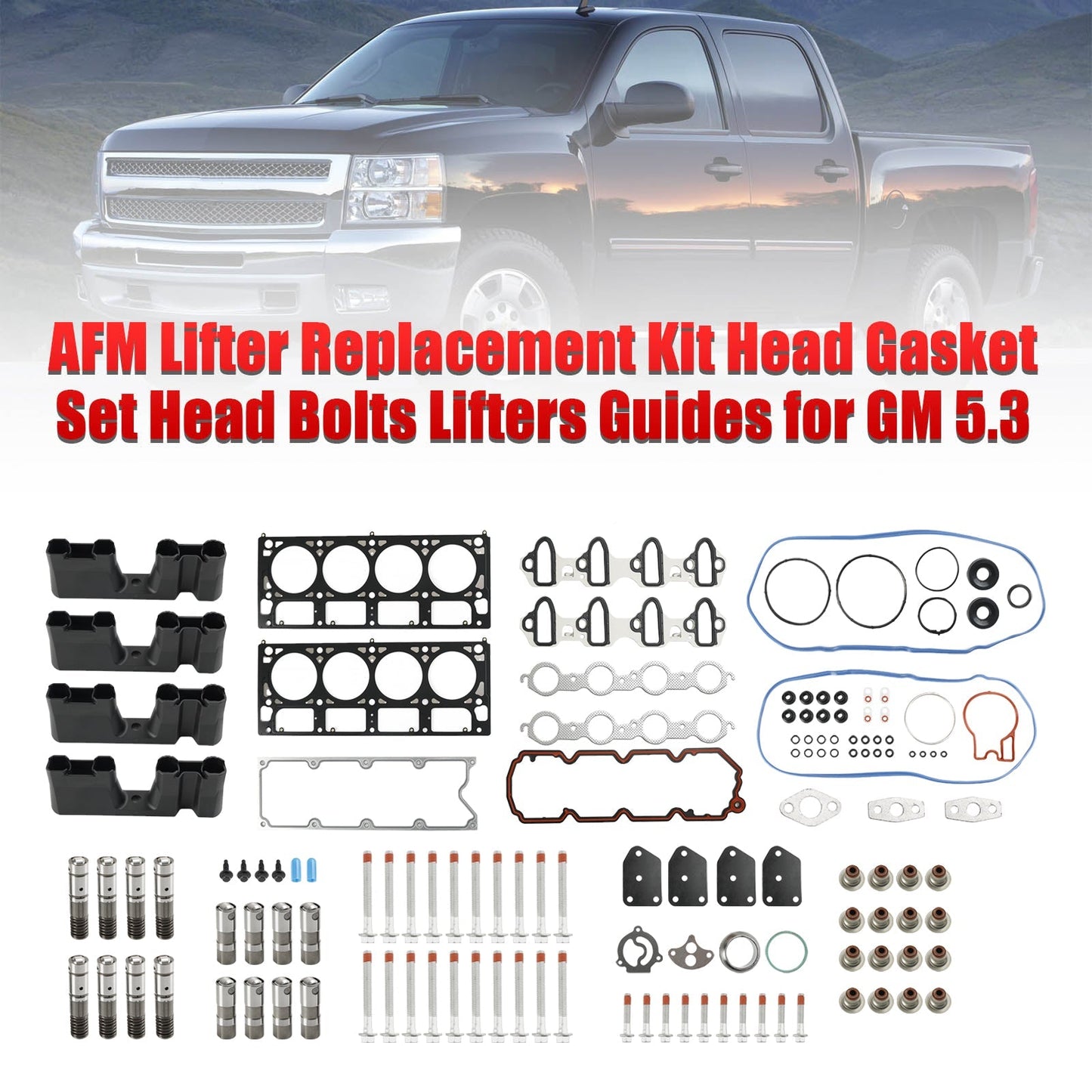 2005-2009 Chevy Silverado 1500 5.3L 5328CC AFM Lifter Replacement Kit Head Gasket Set Head Bolts Lifters Guides