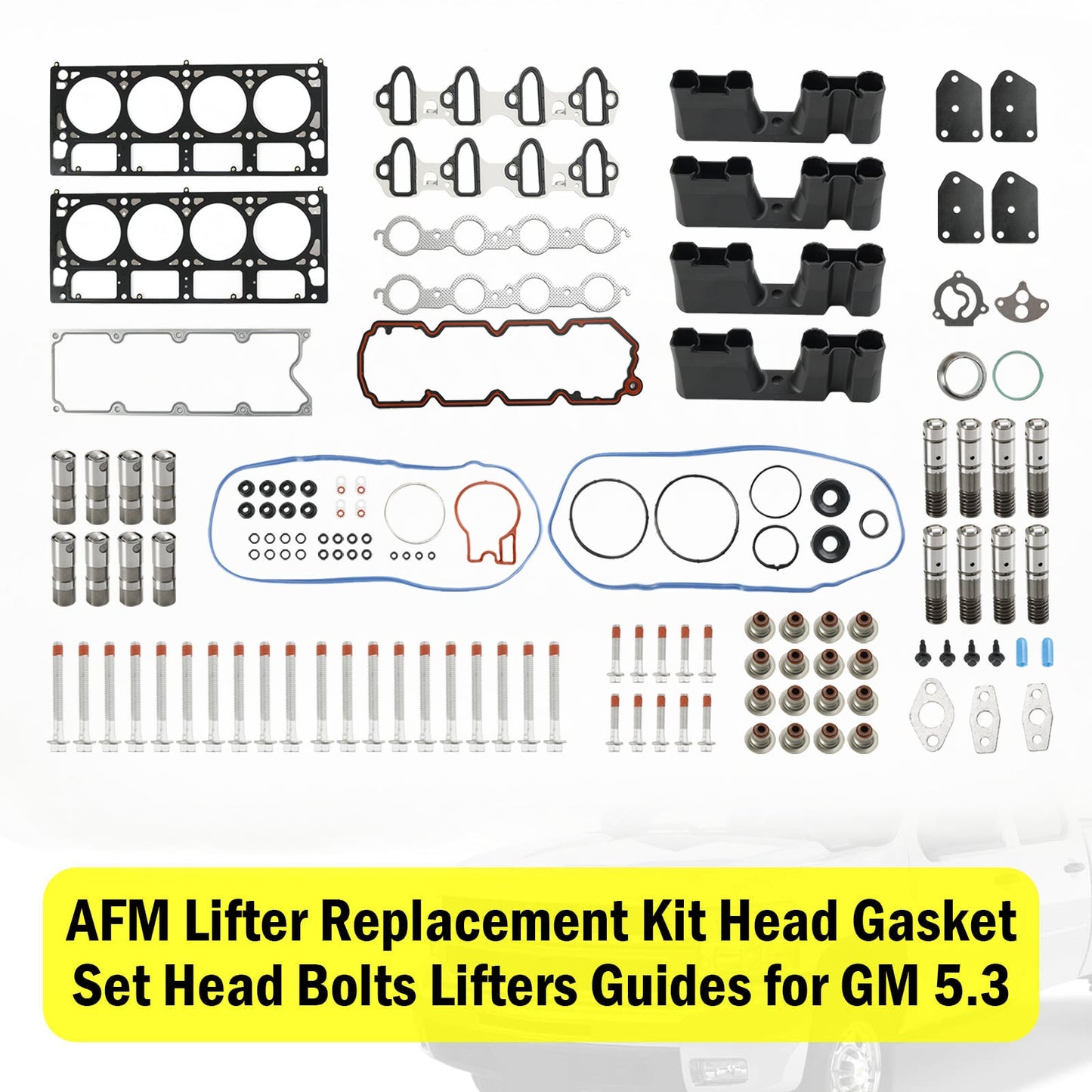 2005 GMC Envoy XUV 5.3L 5328CC 325CID V8 OHV 16 Valve AFM Lifter Replacement Kit Head Gasket Set Head Bolts Lifters Guides