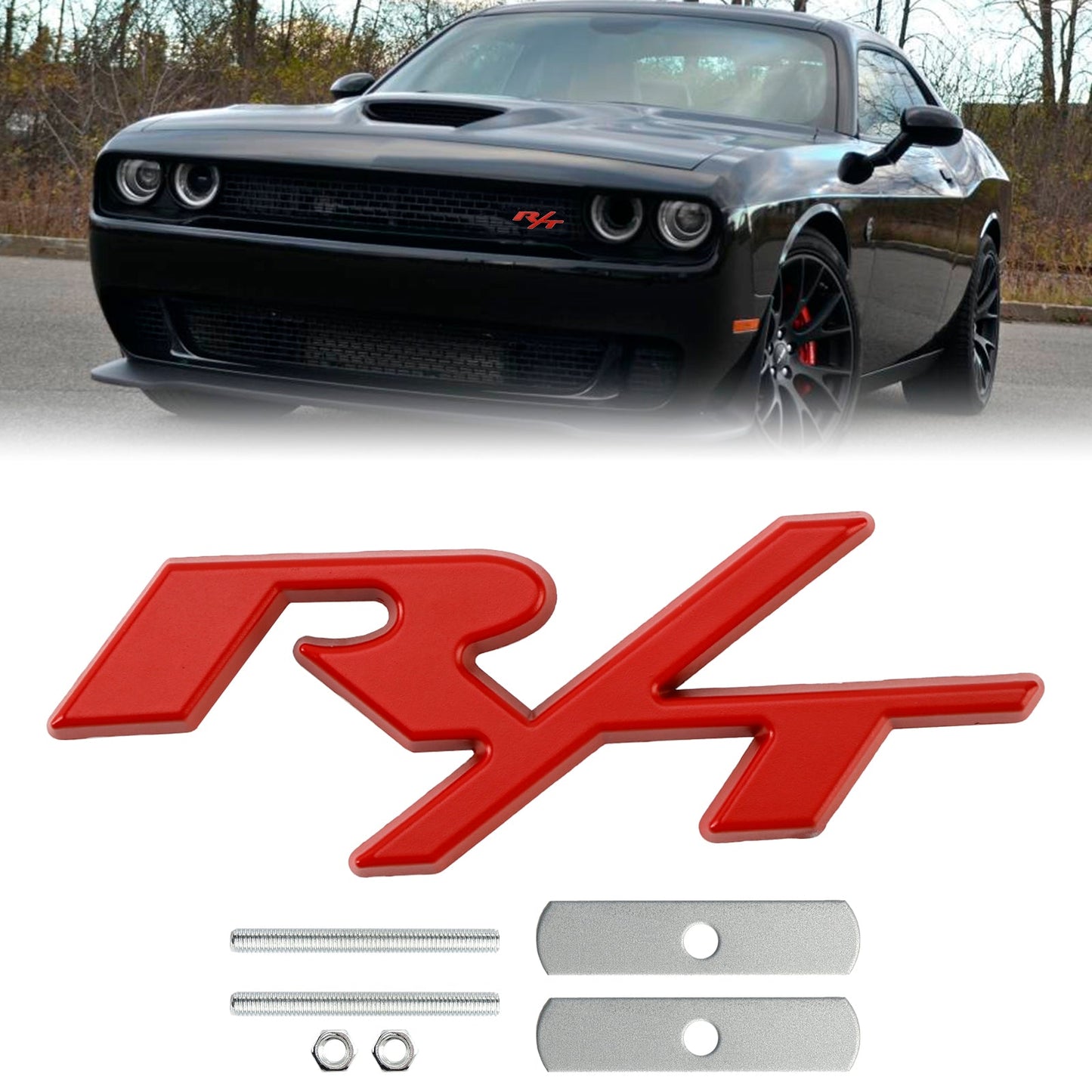 R/T Badge Front Bumper Grille Emblem for Dodge Charger Challenger Red / Chrome / Black / Red Black Badge