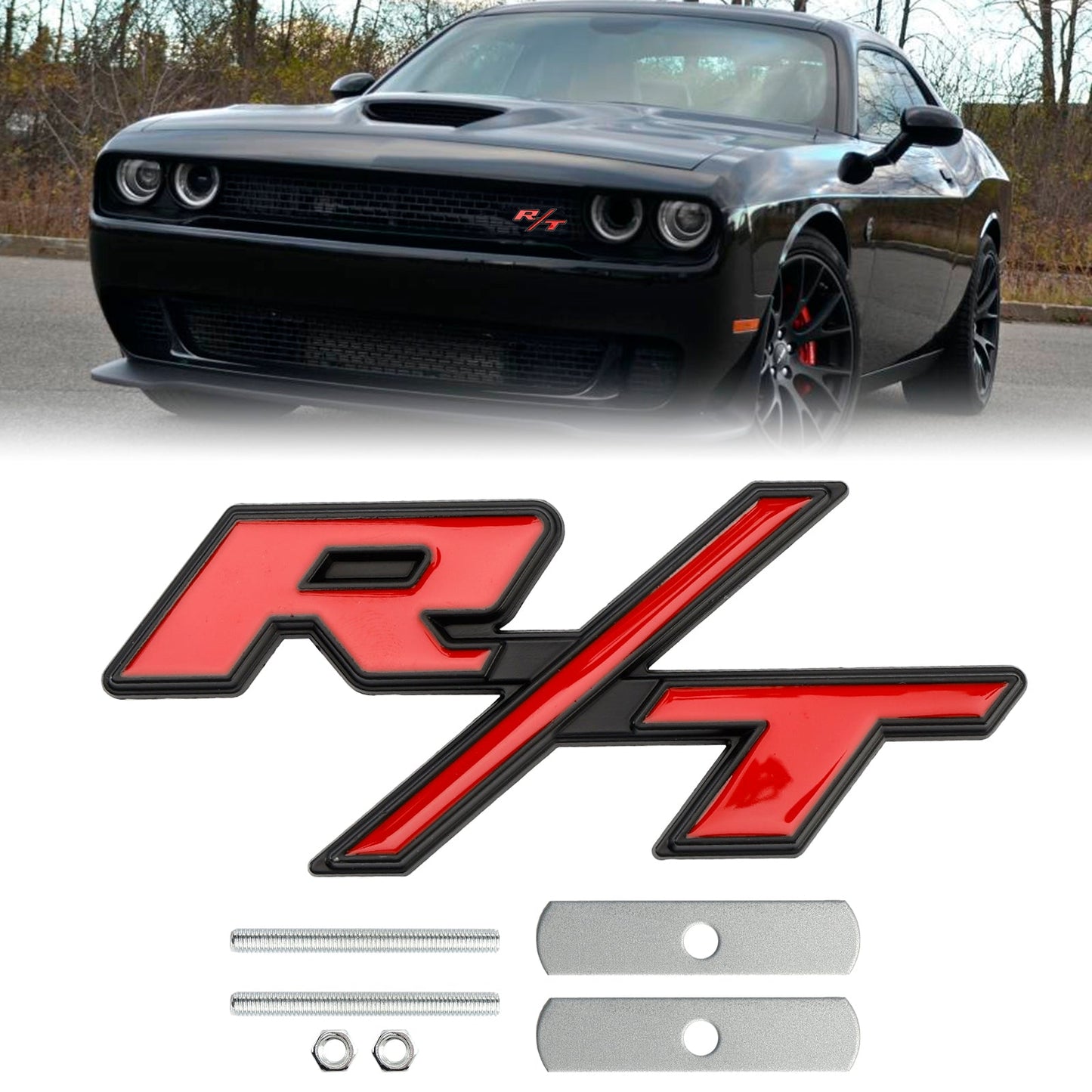 R/T Badge Front Bumper Grille Emblem for Dodge Charger Challenger Red / Chrome / Black / Red Black Badge