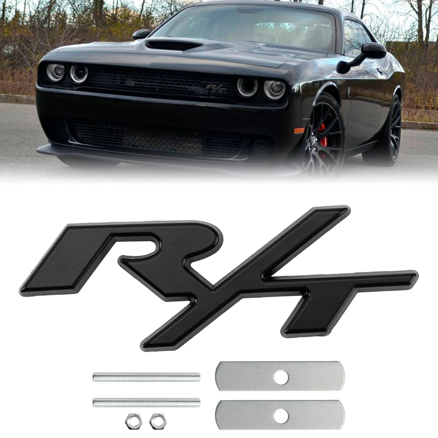 R/T Badge Front Bumper Grille Emblem for Dodge Charger Challenger Red / Chrome / Black / Red Black Badge