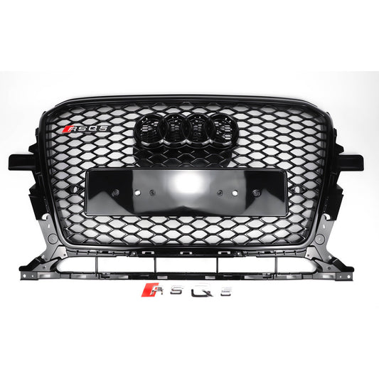 RSQ5 Style Gloss Black Honeycomb Grille for 2013-2017 Audi Q5 SQ5, Sport Mesh Front Grill