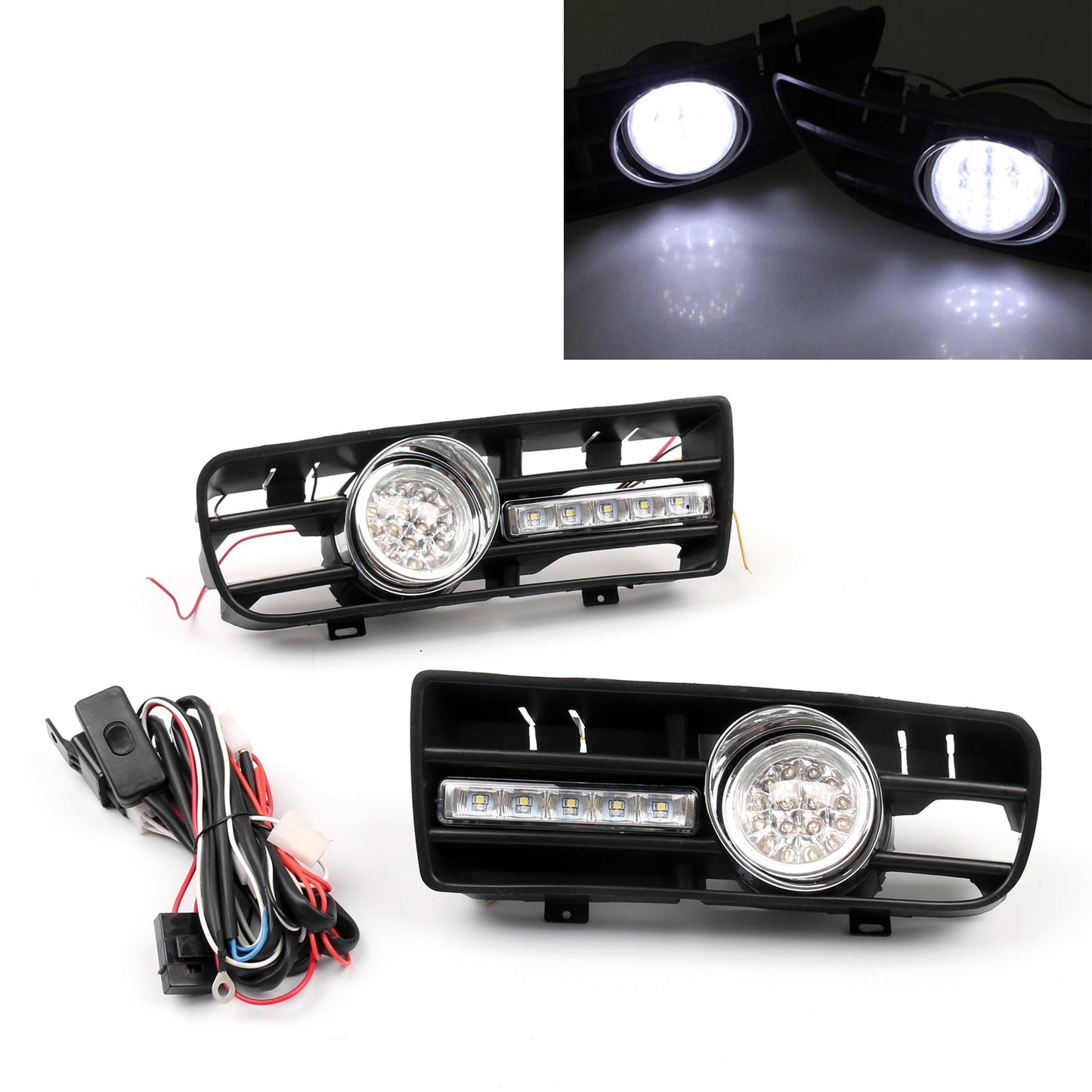 1999-2004 VW Golf GTI/TDI MK4 2x Fog Light 5 LED Front Bumper Grille DRL Lamp