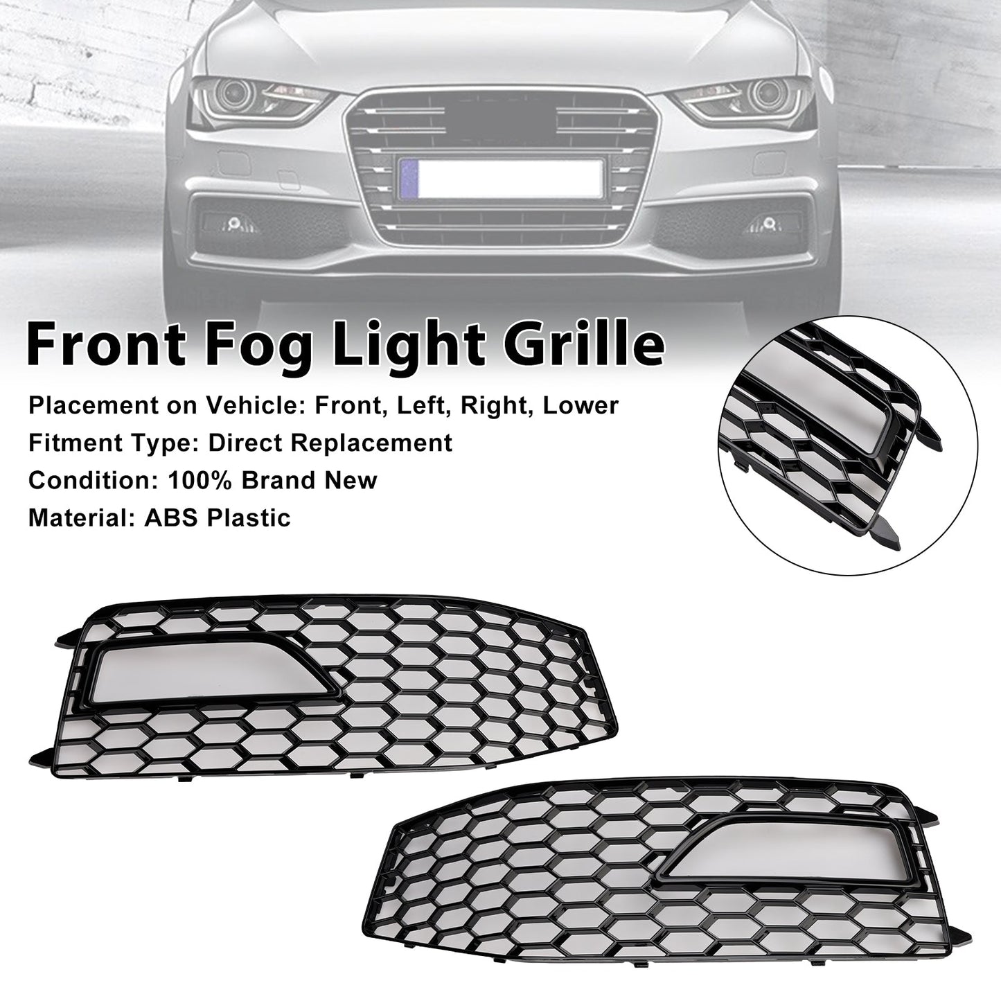 2013-2015 Audi A4 S-line / S4 Honeycomb Mesh Grill Front Bumper 2PCS Fog Light Lamp Cover Grille