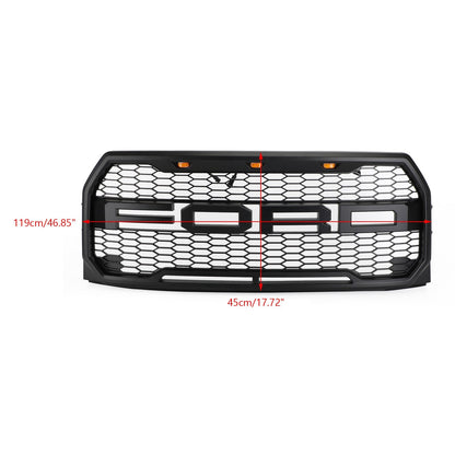 2015-2017 Ford F150 Front Bumper Replacement Black Grille W/ LED & Letter Raptor Style Grill