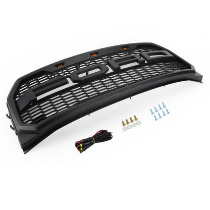 2015-2017 Ford F150 Front Bumper Replacement Black Grille W/ LED & Letter Raptor Style Grill