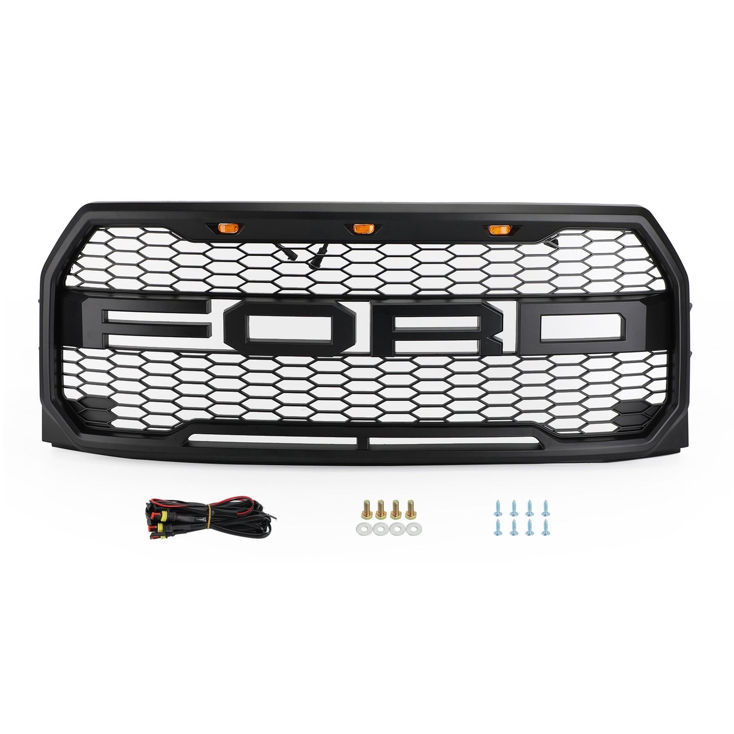 2015-2017 Ford F150 Front Black Grille Upper Bumper Honeycomb Raptor Grill W/ LED