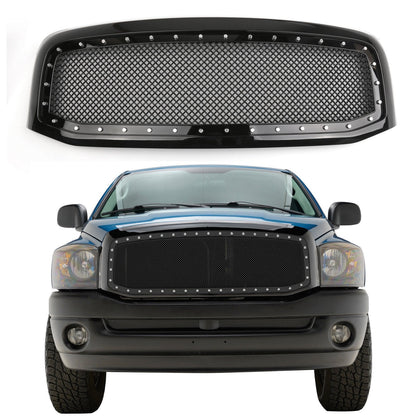 Chrome Rivet Style Mesh Grille+Shell For Dodge Ram 15 25 35 26-28