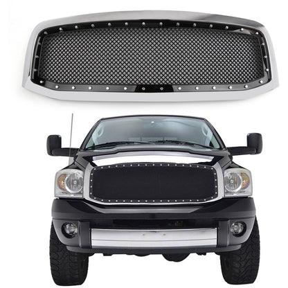 2006-2008 Ram 1500 2500 3500 Dodge Mesh Rivet Grill Replacement Front Hood Grille Black/Chrome Generic