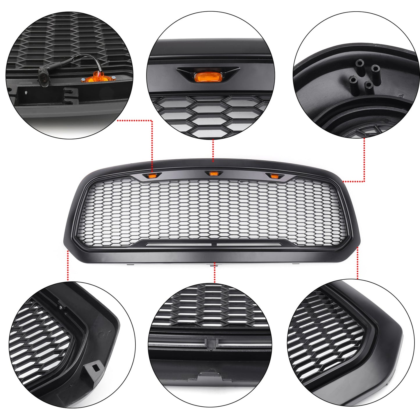 2013-2018 Dodge Ram 1500 Grille Raptor Style Front Hood Mesh Grill W/ LED Light Generic