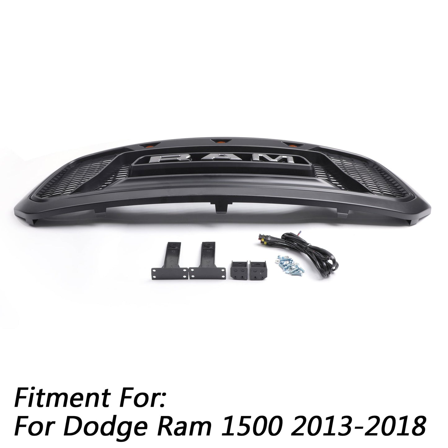 2013-2018 Rebel Style Dodge Ram 1500 Matte Black Front Grill Air Intake Radiator Bumper Grille + LED Light