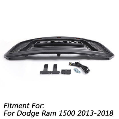 2013-2018 Rebel Style Dodge Ram 1500 Matte Black Front Grill Air Intake Radiator Bumper Grille + LED Light