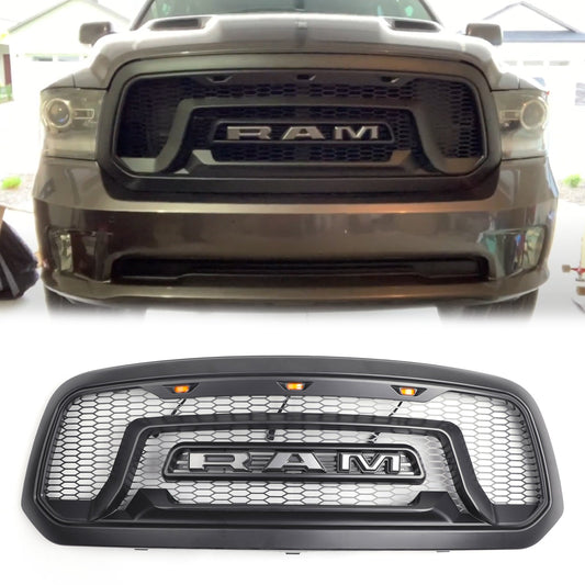 2013-2018 Rebel Style Dodge Ram 1500 Matte Black Front Grill Air Intake Radiator Bumper Grille + LED Light
