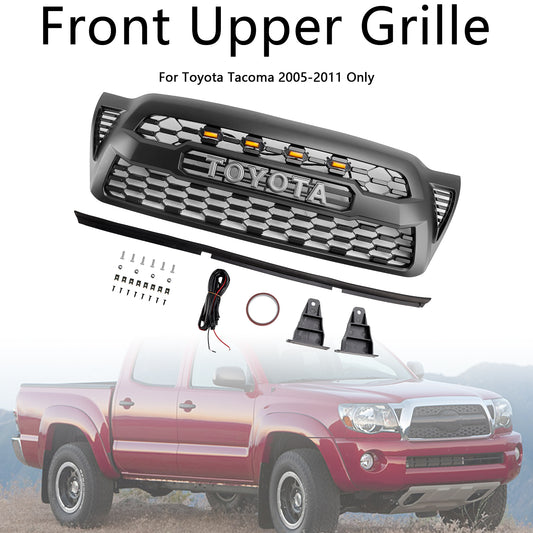 2005-2011 Toyota Tacoma Matte Black Front Bumper Grille Grill W/Led PT0317-9842