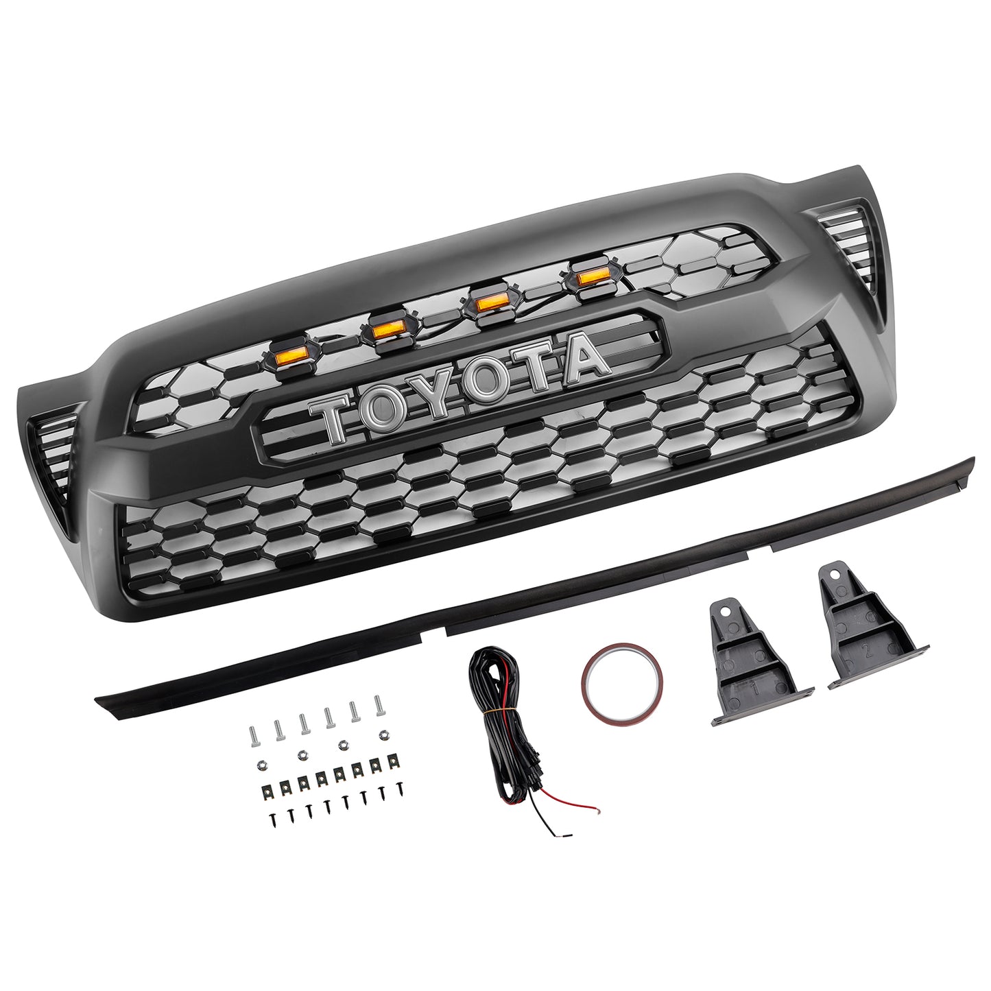 2005-2011 Toyota Tacoma TRD PRO Style Grill Front Bumper Matte Black Grille W/ LED Light
