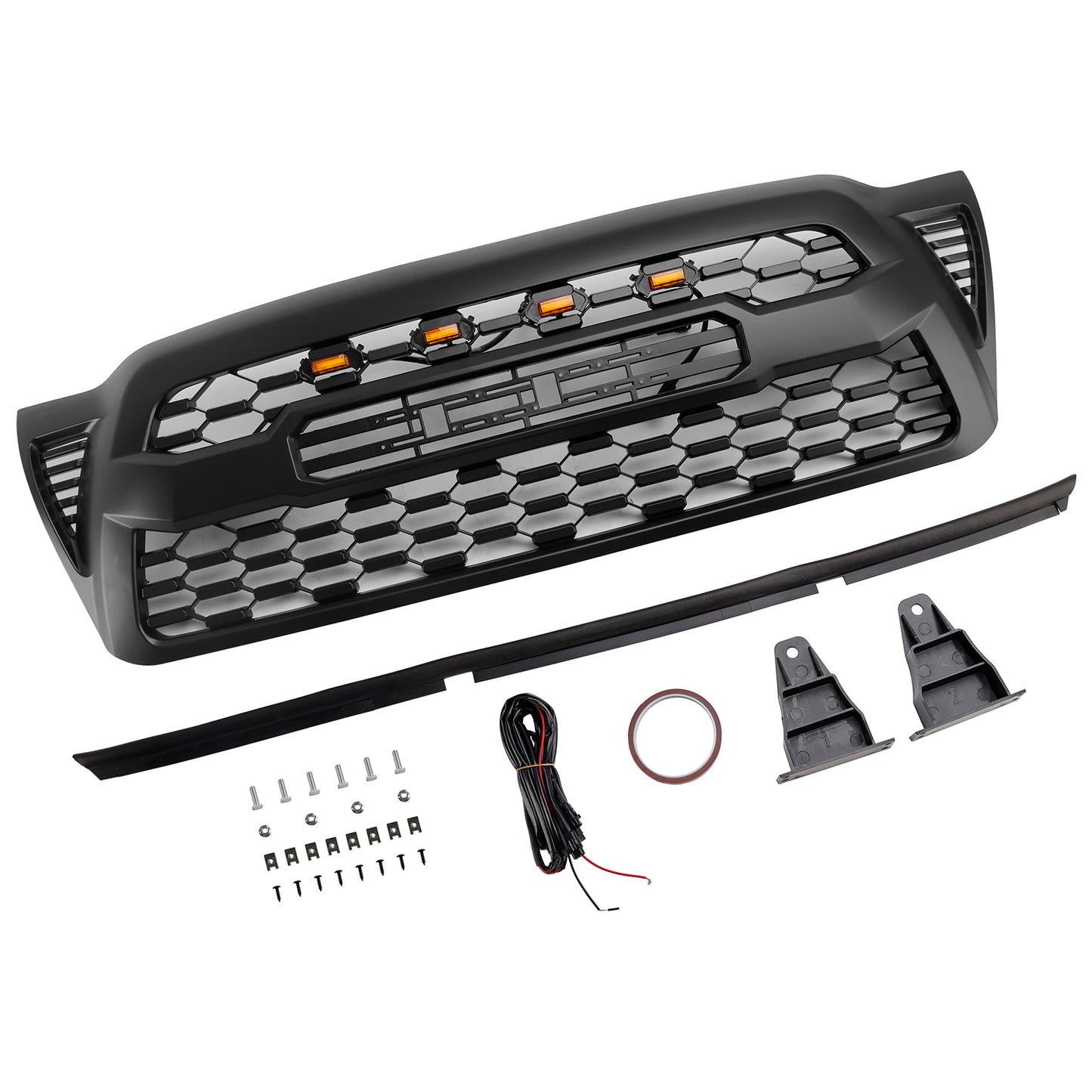 2005-2011 Toyota Tacoma TRD PRO Style Grill Front Bumper Matte Black Grille W/ LED Light