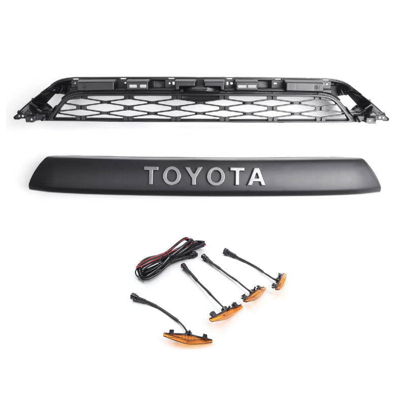 Toyota 4Runner 2020-2024 2 Piece Front Bumper Grille TRD PRO Style Black Grill Kit W/ LED