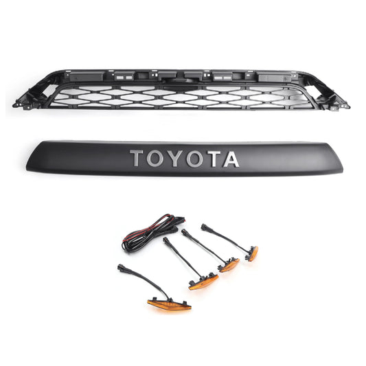 Toyota 4Runner 2020-2024 2 Piece Front Bumper Grille TRD PRO Style Black Grill Kit W/ LED