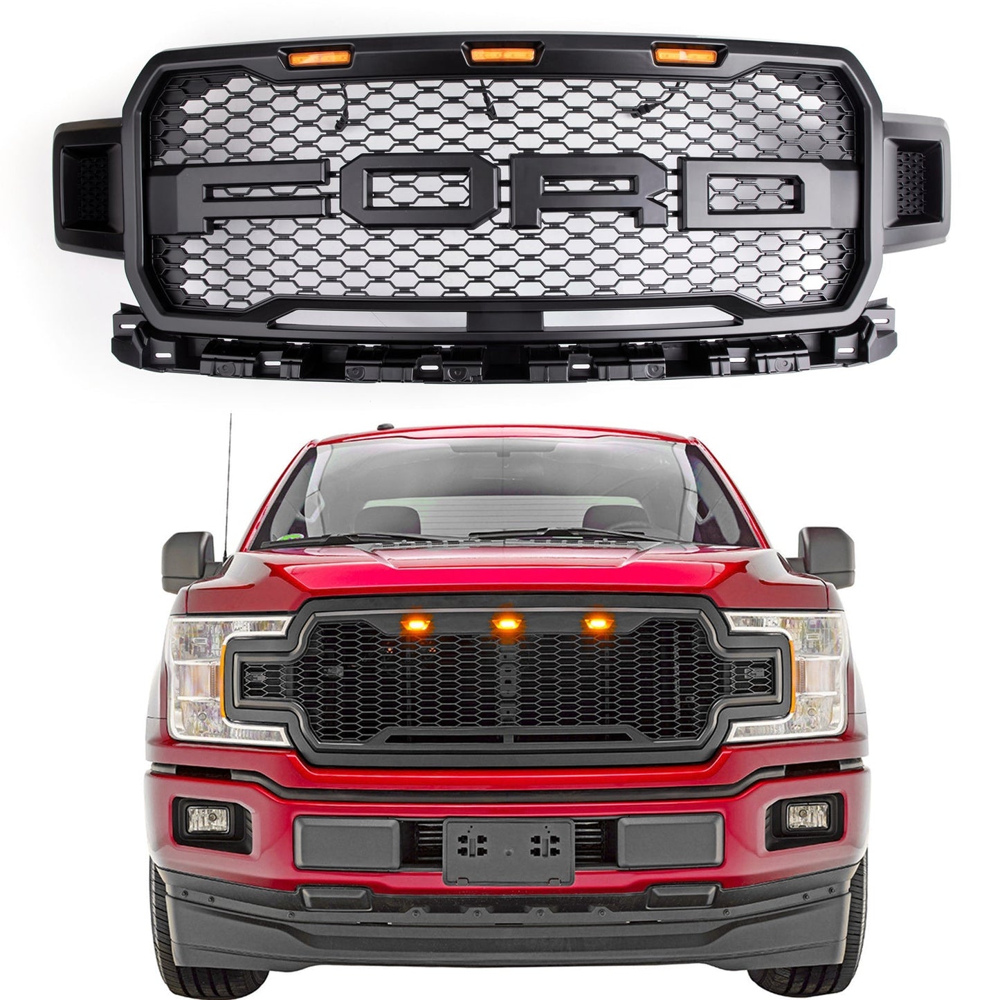 Ford F150 2018-2020 XLT/Lariat/Platinum/King Ranch front bumber Grill W/ LED Black Raptor Style Grille