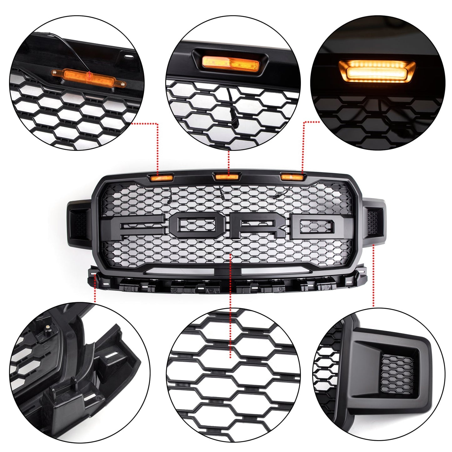 Ford F150 2018-2020 XLT/Lariat/Platinum/King Ranch front bumber Grill W/ LED Black Raptor Style Grille