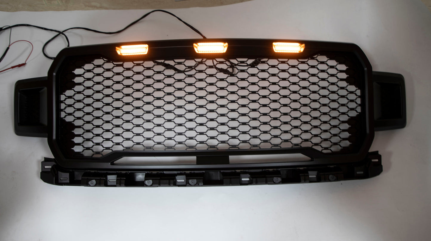 Ford F150 2018-2020 XLT/Lariat/Platinum/King Ranch front bumber Grill W/ LED Black Raptor Style Grille