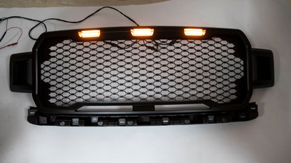 Ford F150 2018-2020 XLT/Lariat/Platinum/King Ranch front bumber Grill W/ LED Black Raptor Style Grille