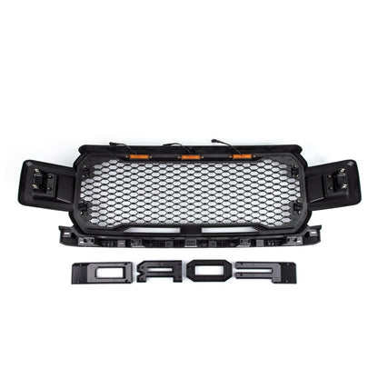 Ford F150 2018-2020 XLT/Lariat/Platinum/King Ranch front bumber Grill W/ LED Black Raptor Style Grille