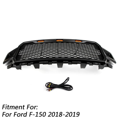 Ford F150 2018-2020 XLT/Lariat/Platinum/King Ranch front bumber Grill W/ LED Black Raptor Style Grille