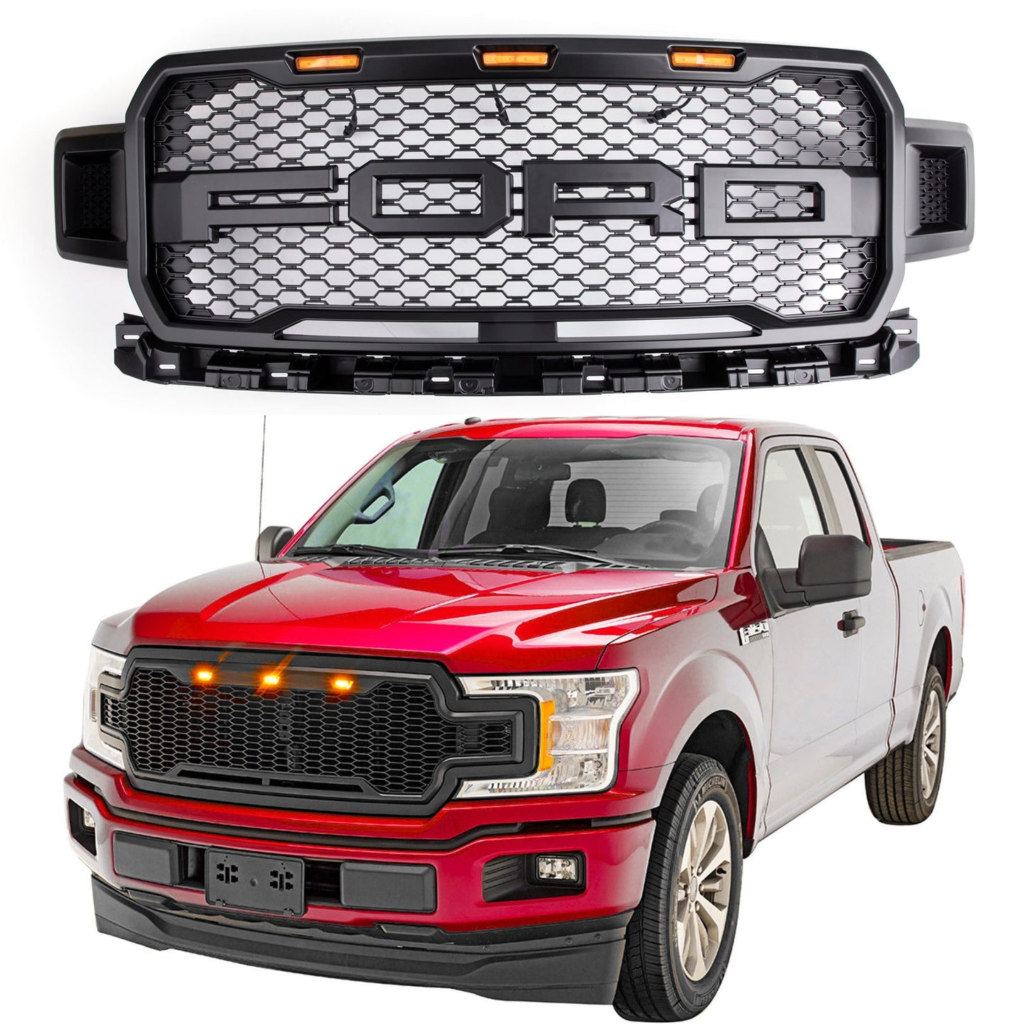Ford F150 2018-2020 XLT/Lariat/Platinum/King Ranch front bumber Grill W/ LED Black Raptor Style Grille